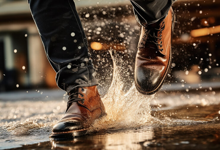 How To Clean Leather Boots | Menโs Boots Care Guide running in leather boots through water