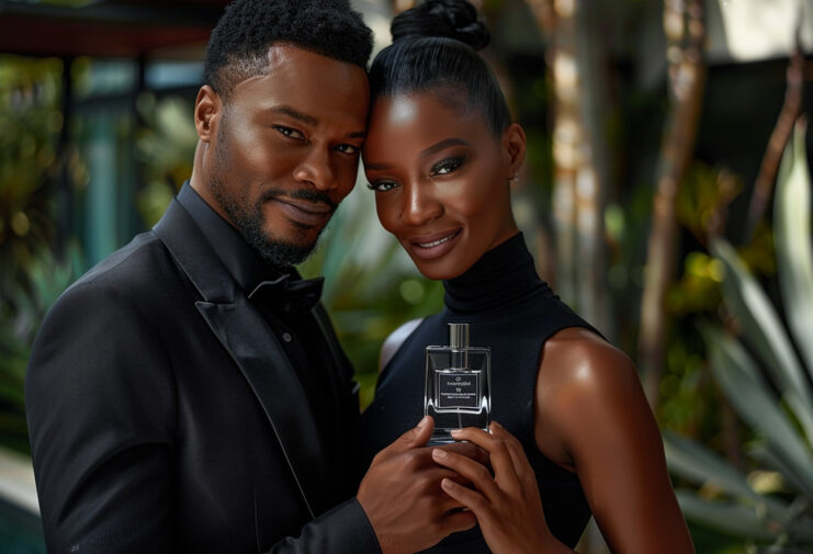 5 Reasons Why Men Should Try Unisex Fragrances (Our 7 Choices to Start) black man and woman holding bottle of unisex fragrance